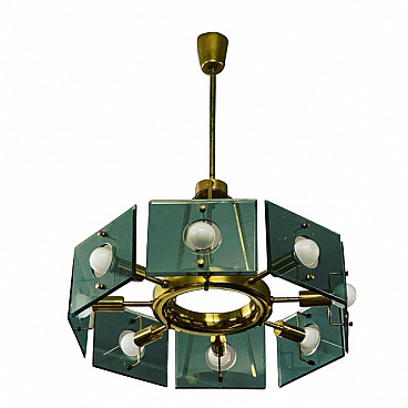 Brass and glass italian chandelier by Gino Paroldo for Dino Dei, 50s