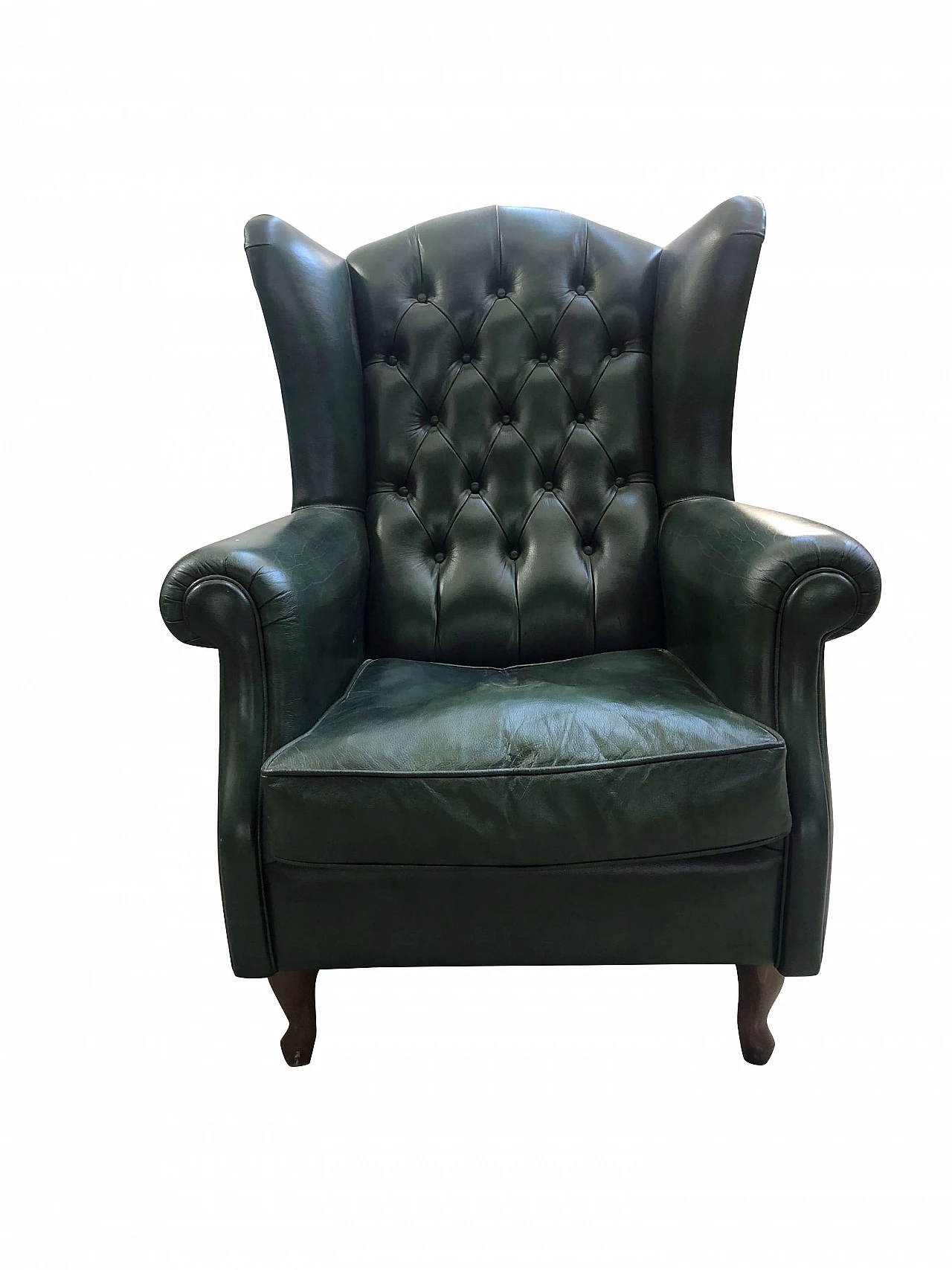 Poltrona stile Chesterfield, pelle verde, anni '70 1084629