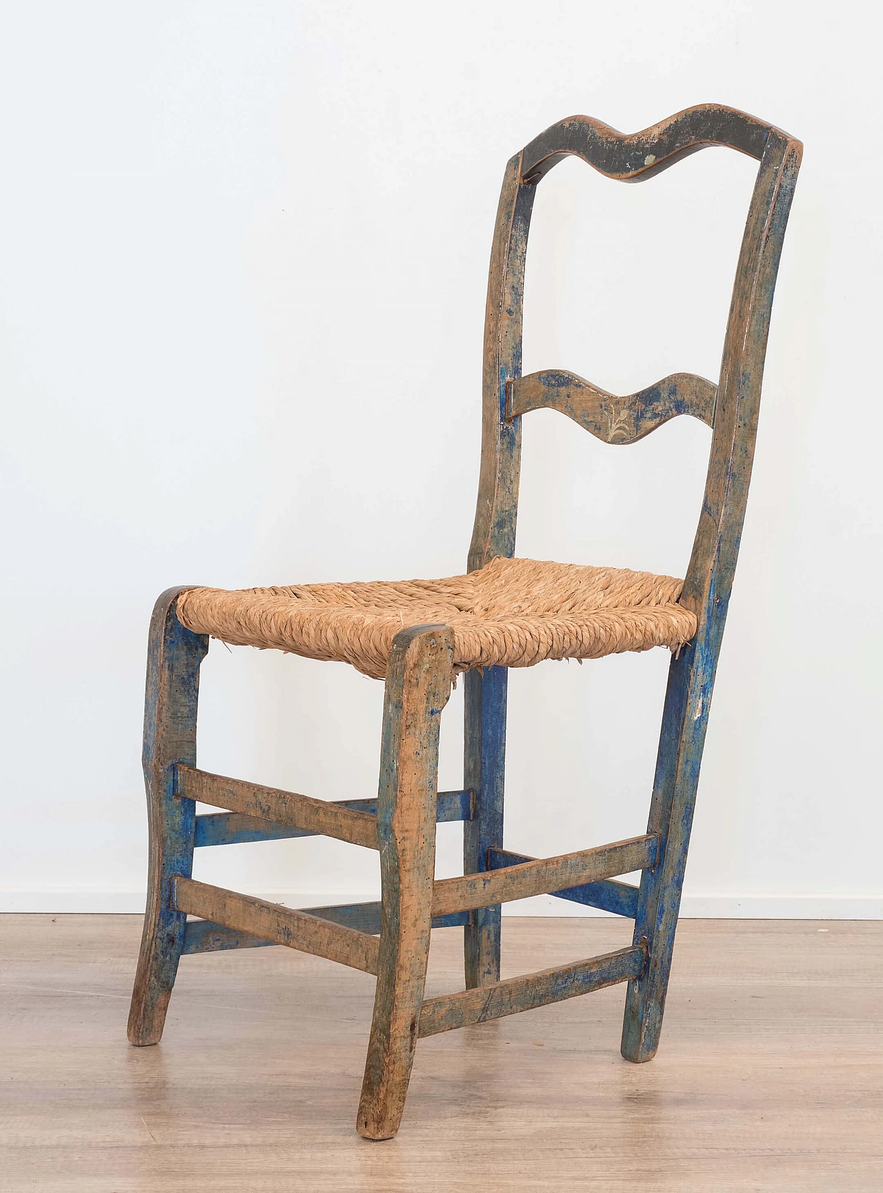 Rustic blue chair with saber legs, early 1900's 1084774