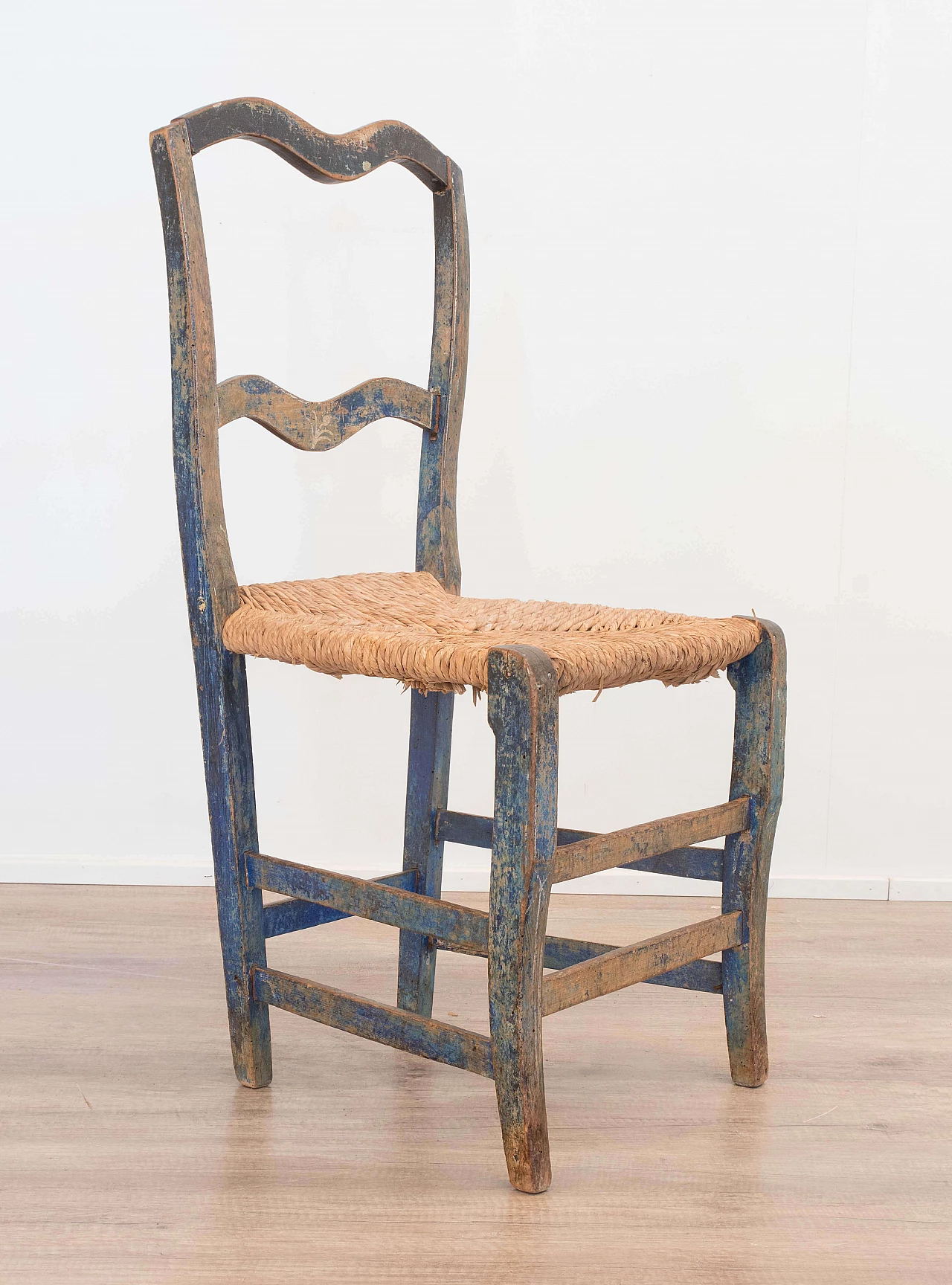Rustic blue chair with saber legs, early 1900's 1084775