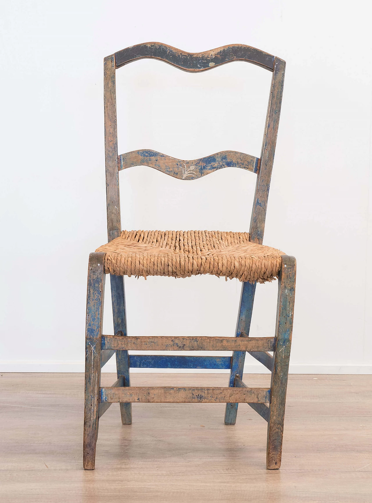 Rustic blue chair with saber legs, early 1900's 1084776