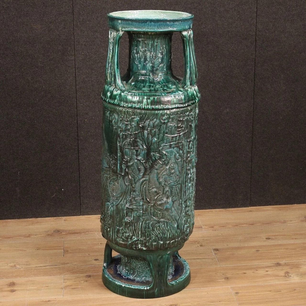 Green enamelled terracotta Italian vase 1084846