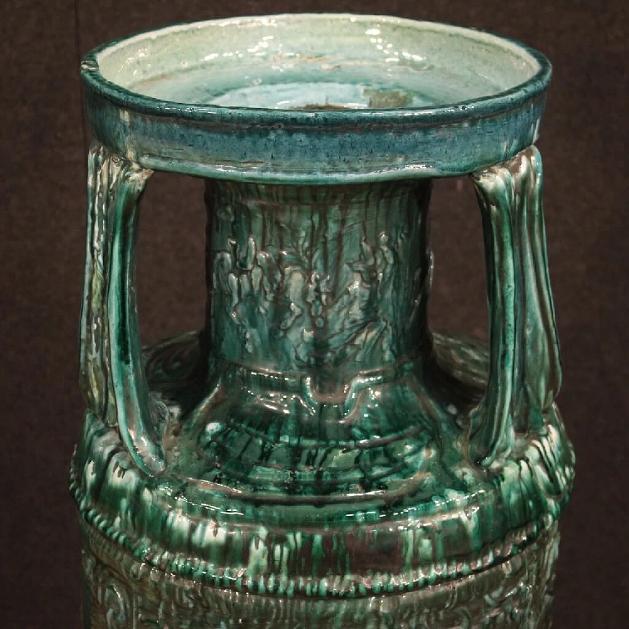 Vaso italiano in terracotta smaltata verde 1084847