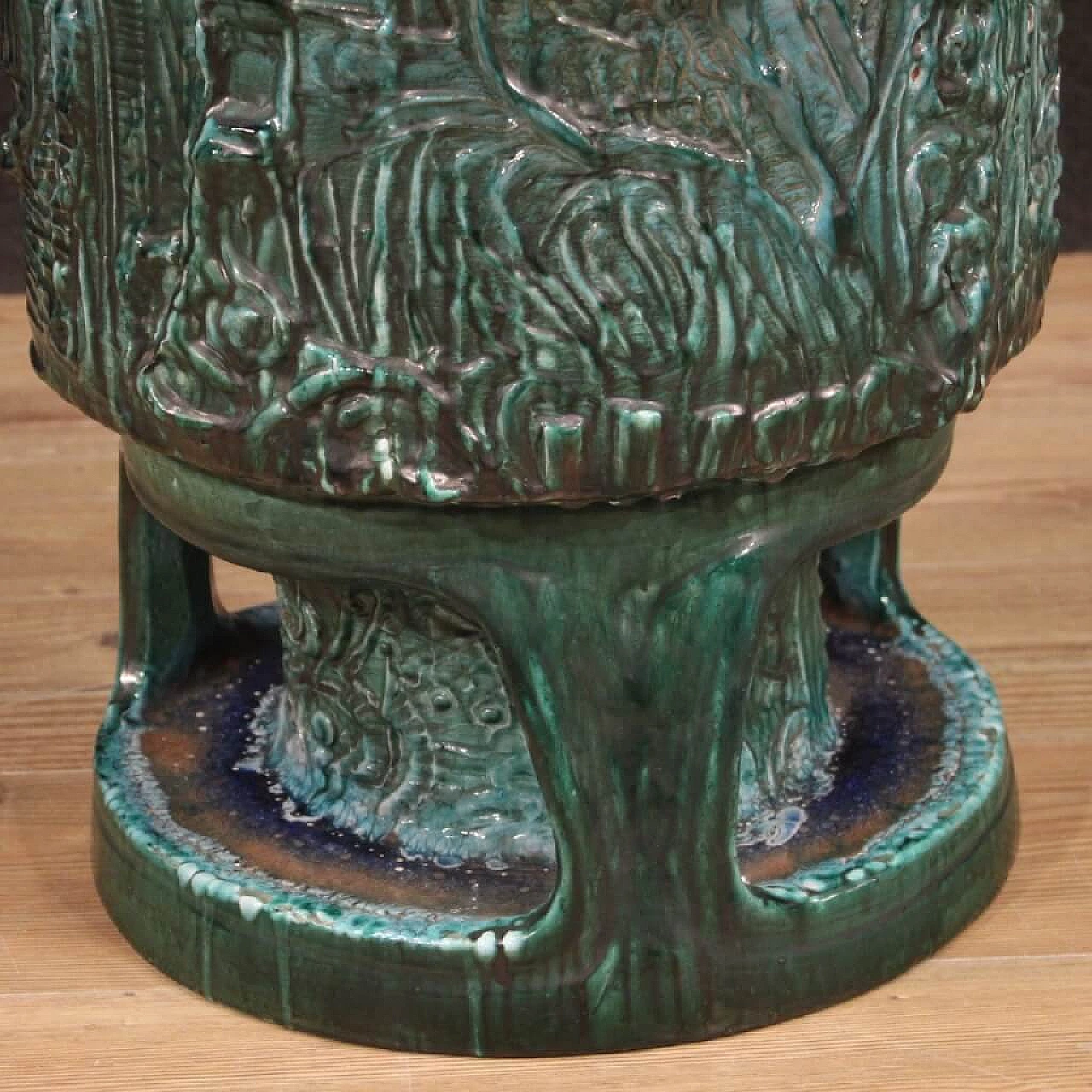 Vaso italiano in terracotta smaltata verde 1084848