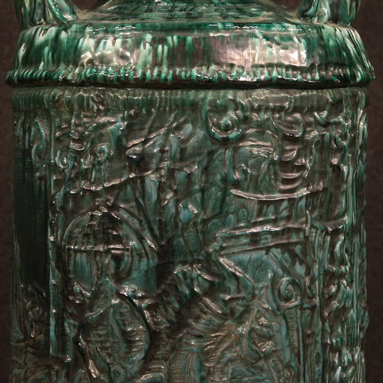 Green enamelled terracotta Italian vase 1084849