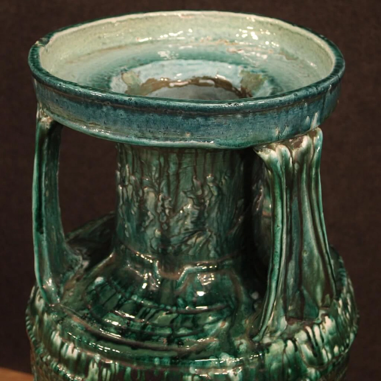 Green enamelled terracotta Italian vase 1084850