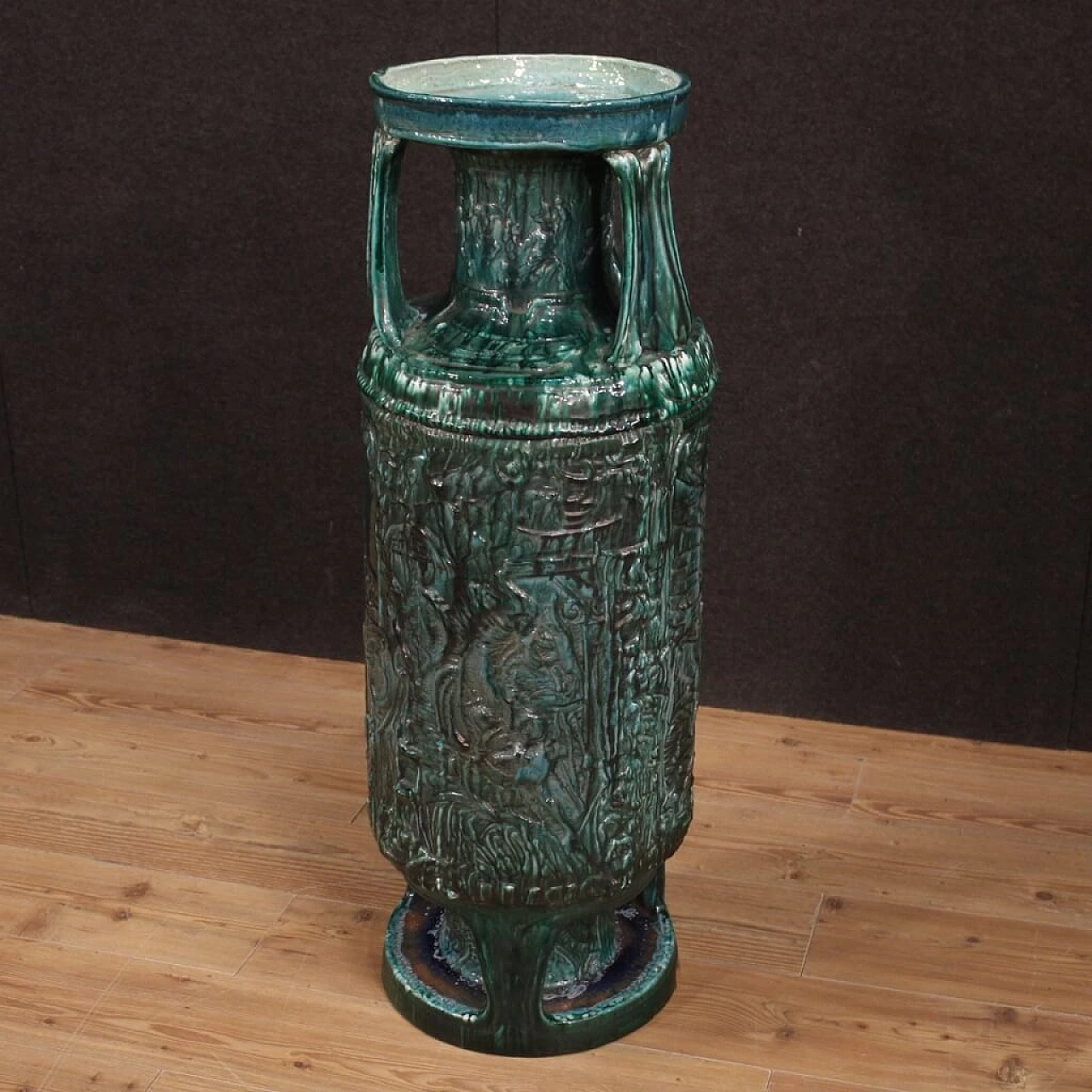 Green enamelled terracotta Italian vase 1084851