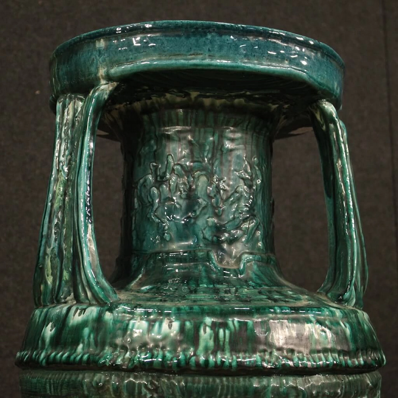Green enamelled terracotta Italian vase 1084852