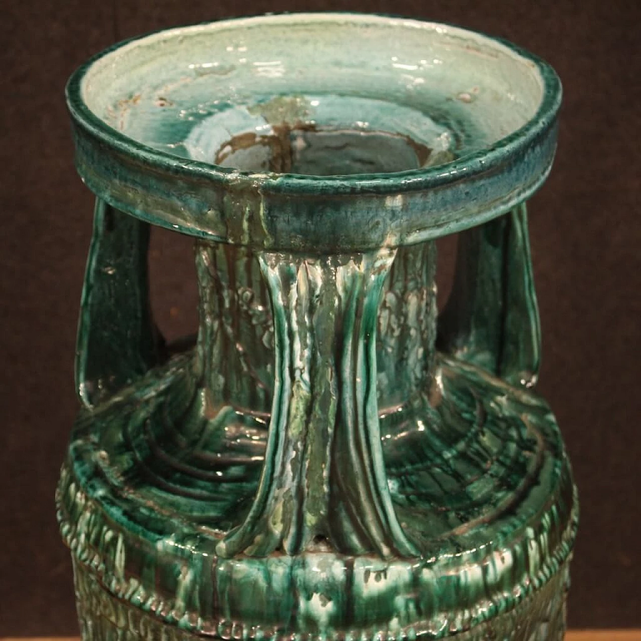 Green enamelled terracotta Italian vase 1084853