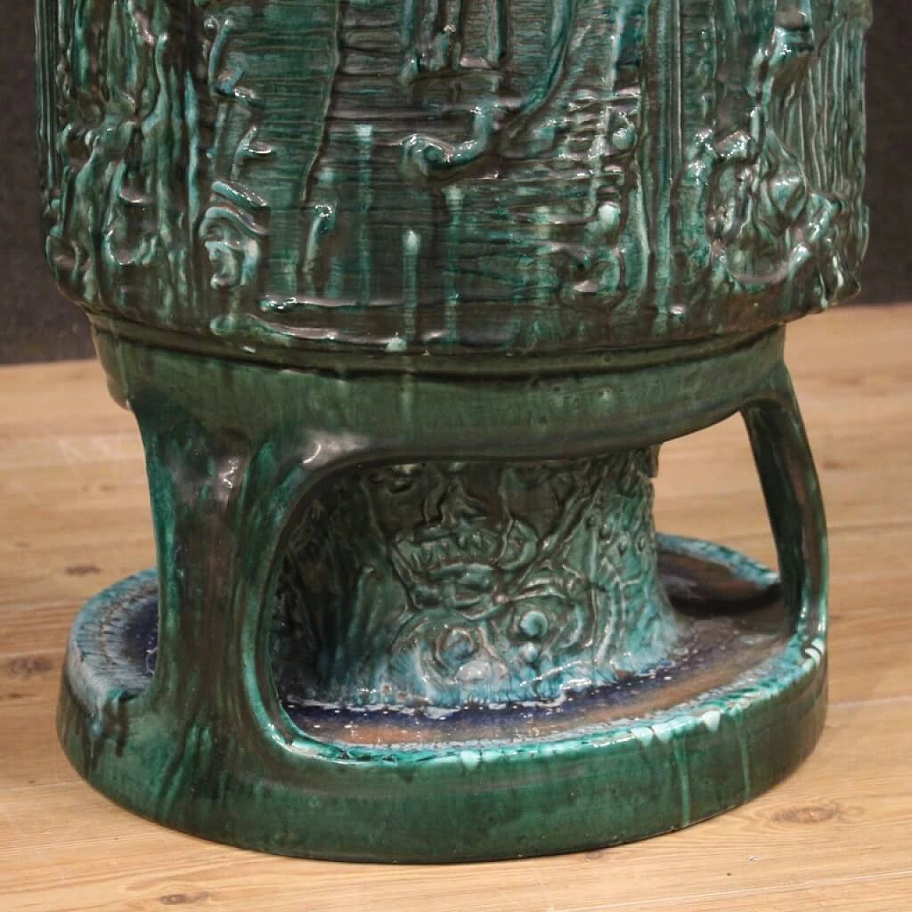Green enamelled terracotta Italian vase 1084854