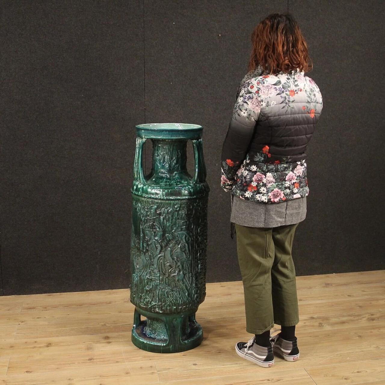 Vaso italiano in terracotta smaltata verde 1084855