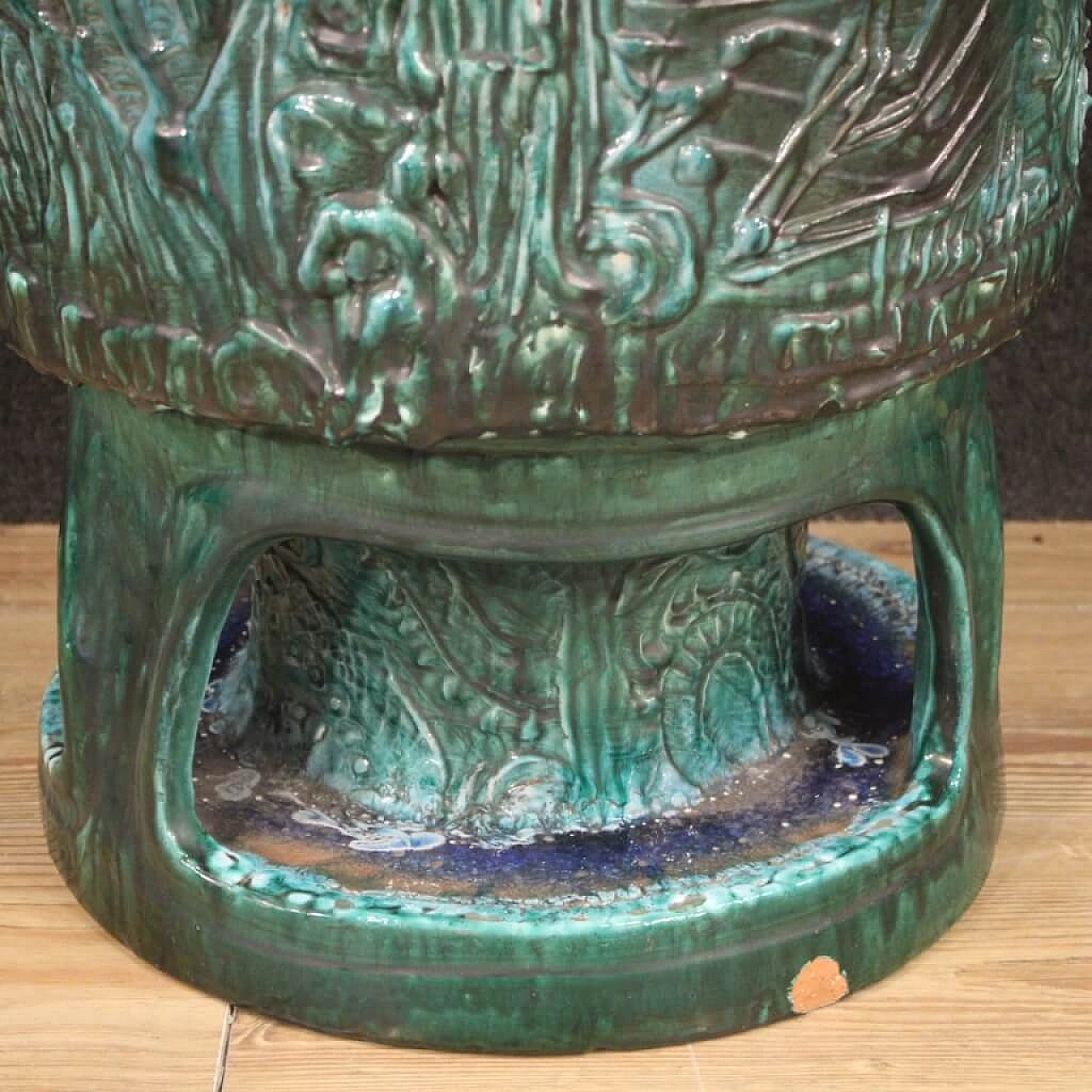 Green enamelled terracotta Italian vase 1084856