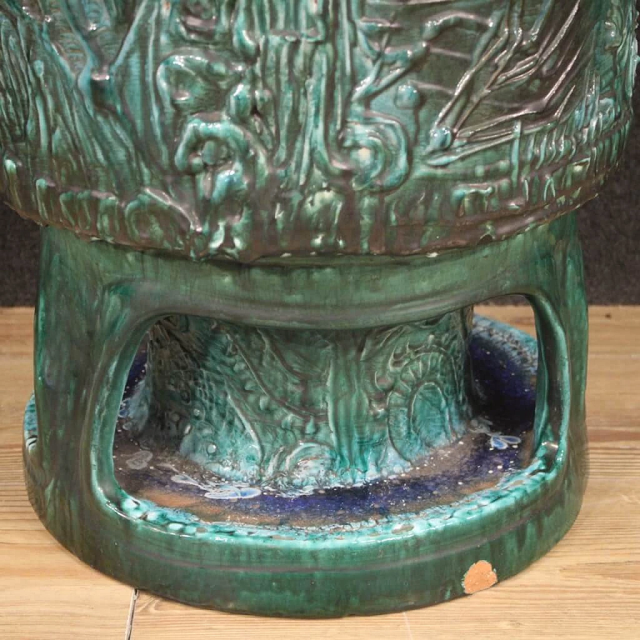 Vaso italiano in terracotta smaltata verde 1084856