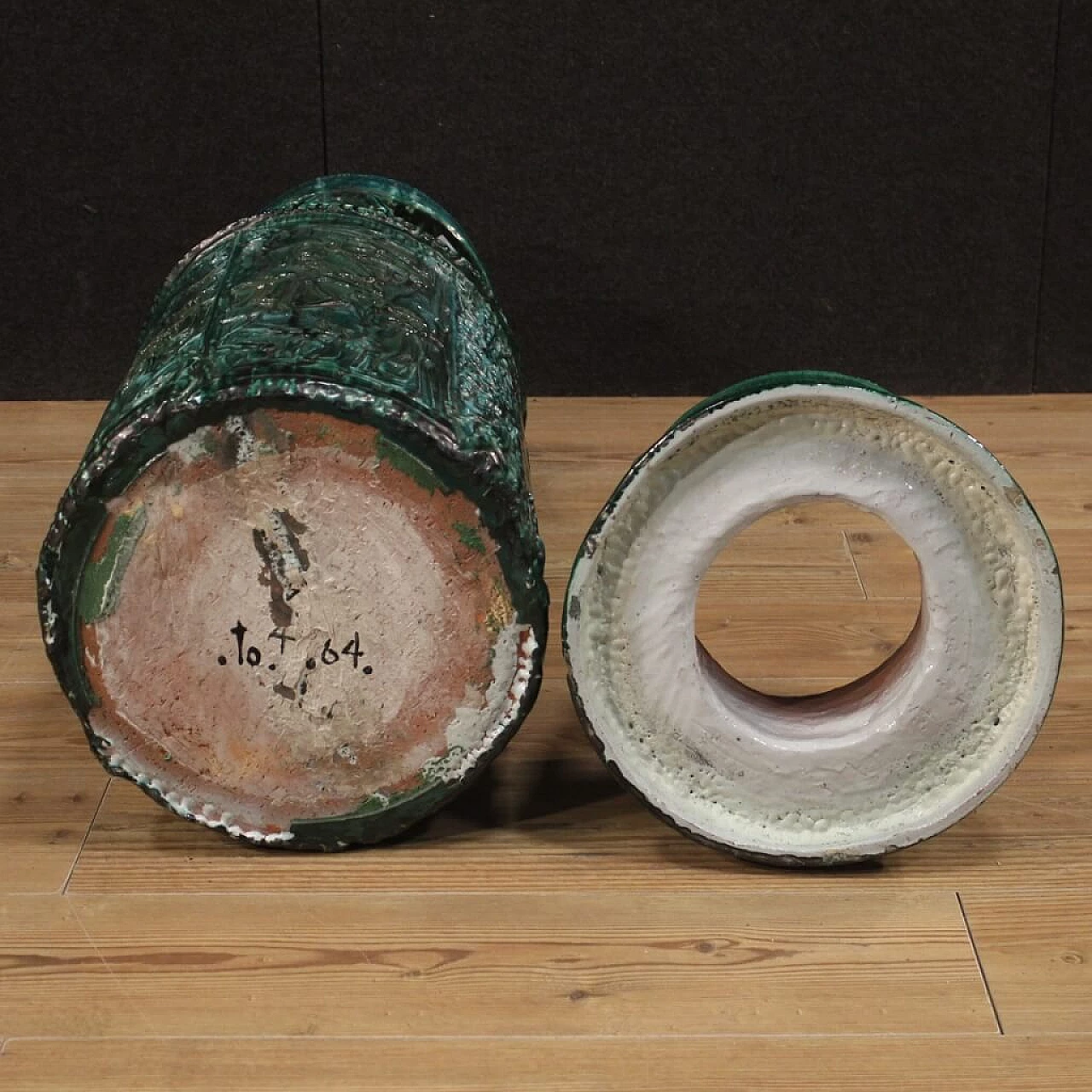 Vaso italiano in terracotta smaltata verde 1084857