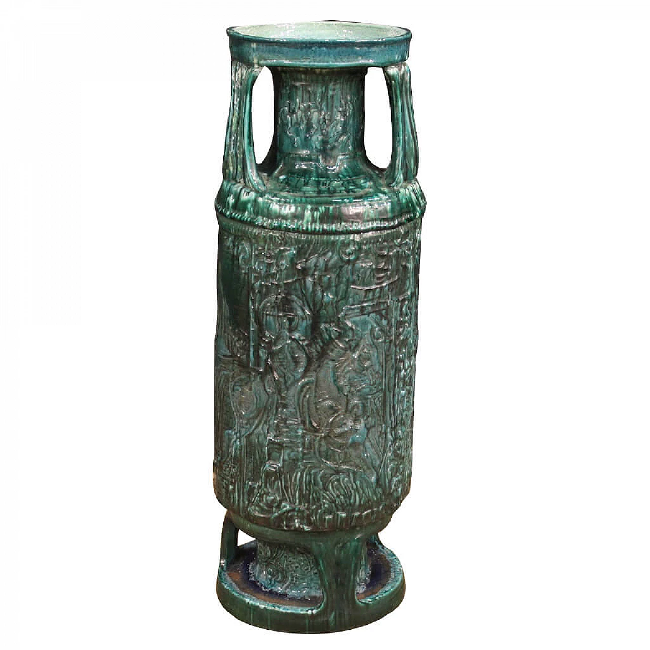 Green enamelled terracotta Italian vase 1084929