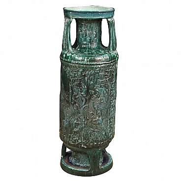 Green enamelled terracotta Italian vase
