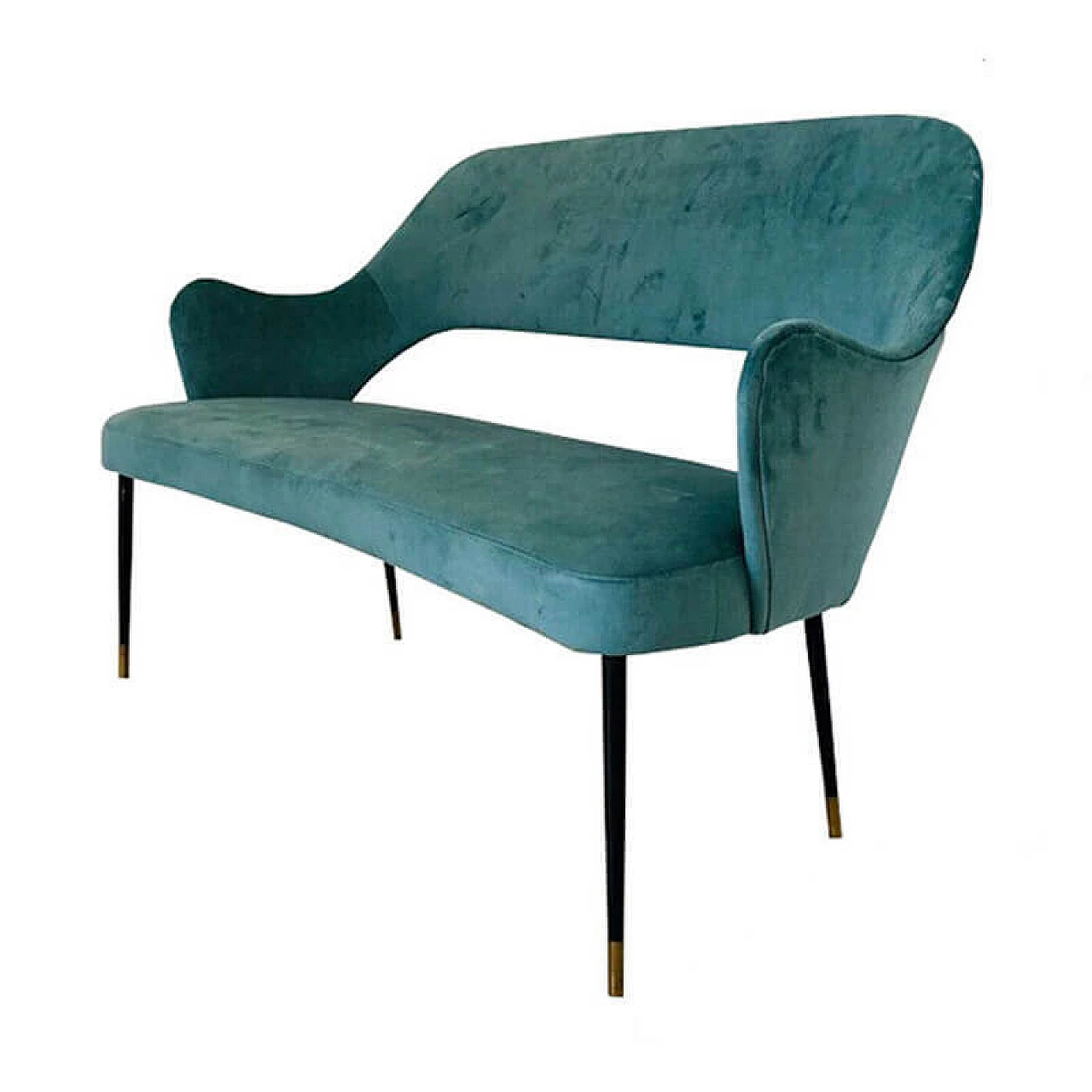Aqua green velvet sofa, 1950s 1085530
