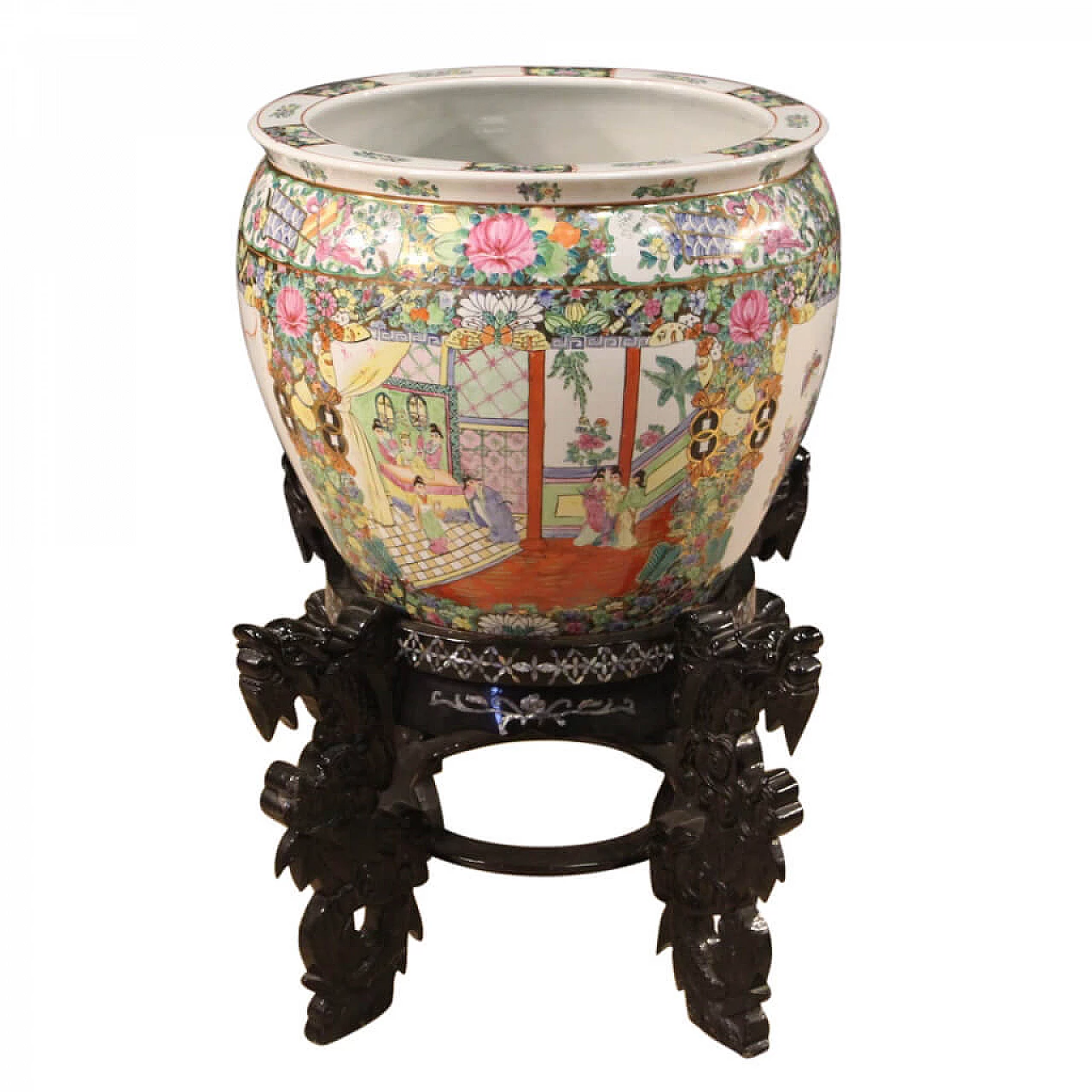 Vaso cinese in ceramica smaltata, dorata e dipinta 1086343