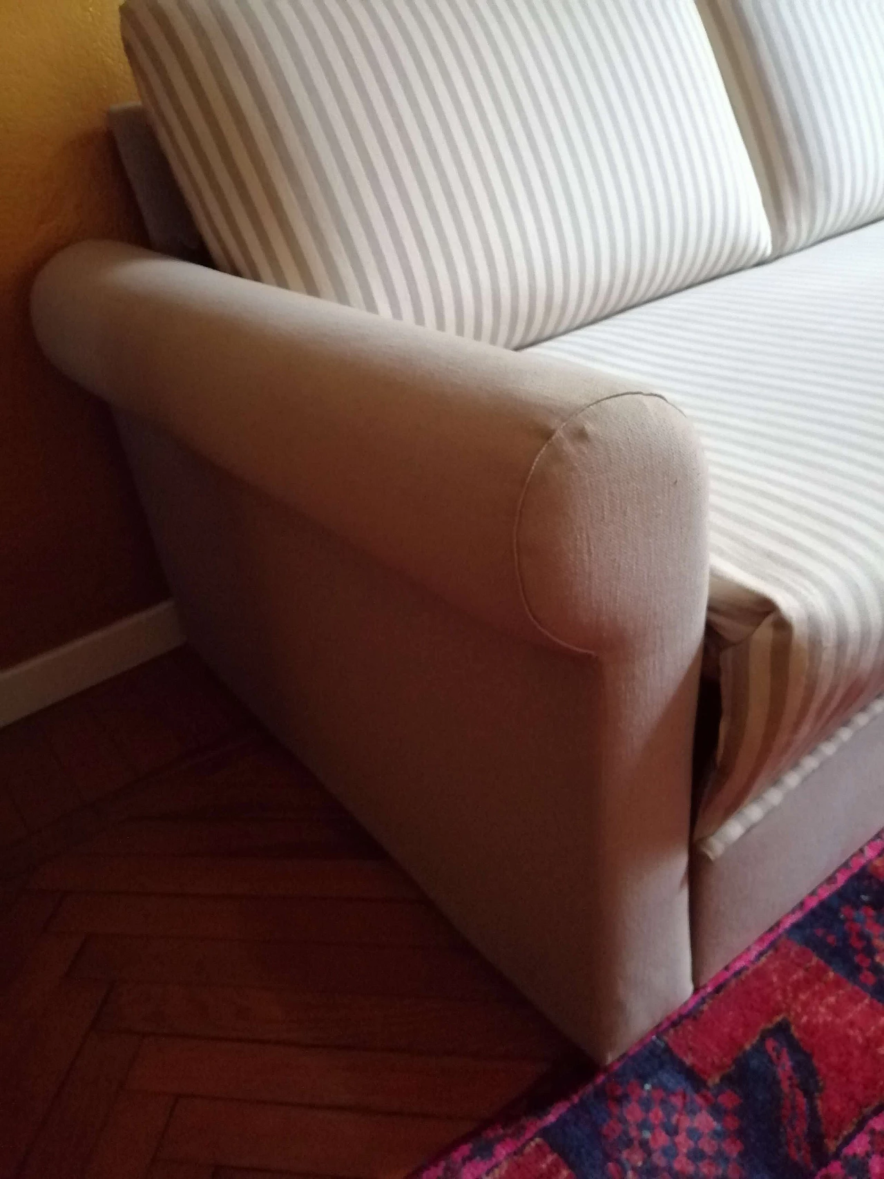 Beige sofa bed with striped fabric, 80's 1086703