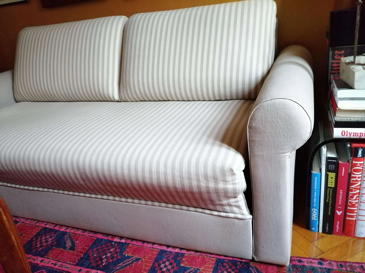 Beige sofa bed with striped fabric, 80's 1086704