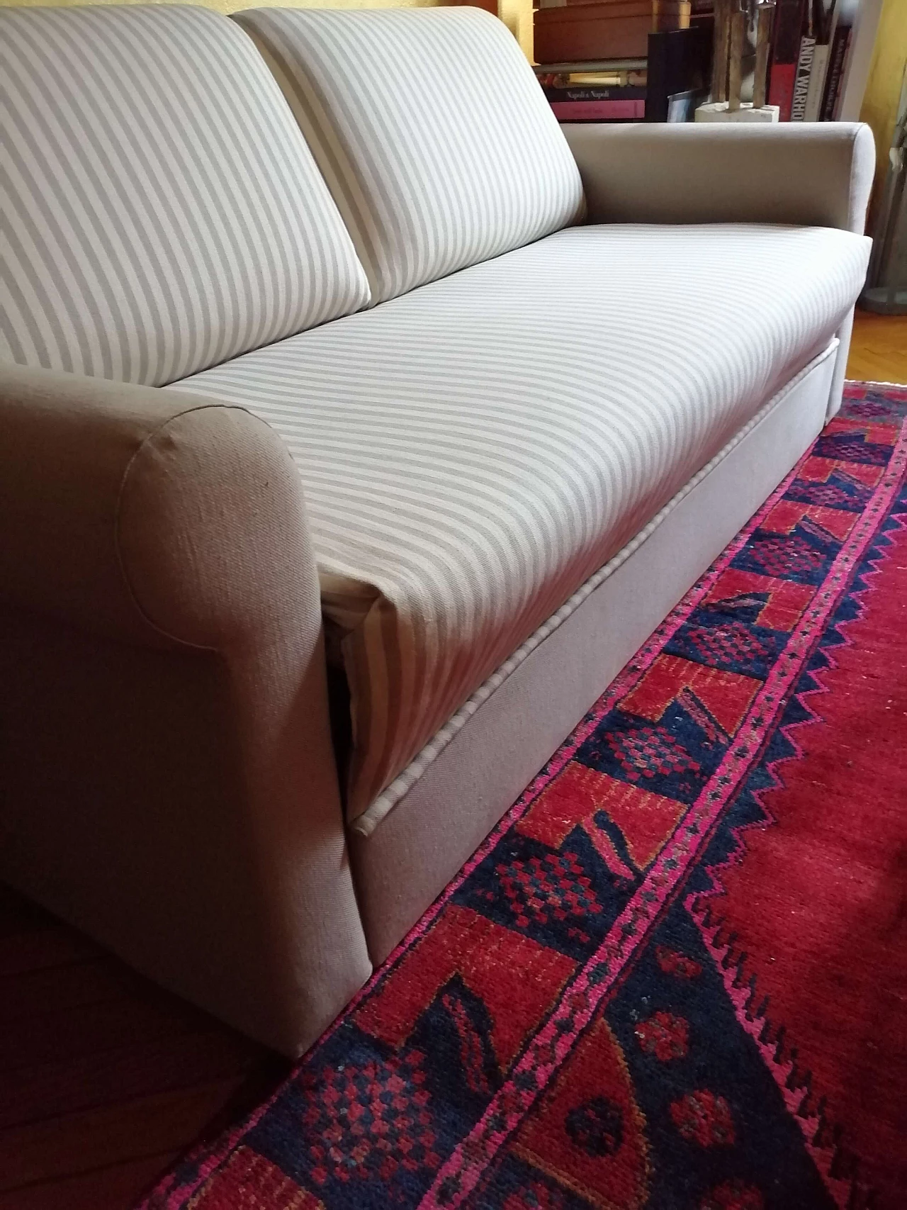 Beige sofa bed with striped fabric, 80's 1086705