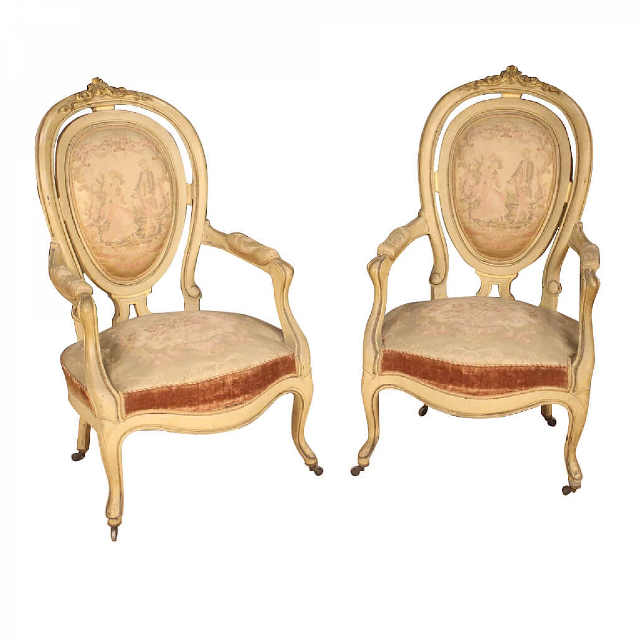 Pair of antique lacquered and gilded French armchairs from the 19th century 1086711