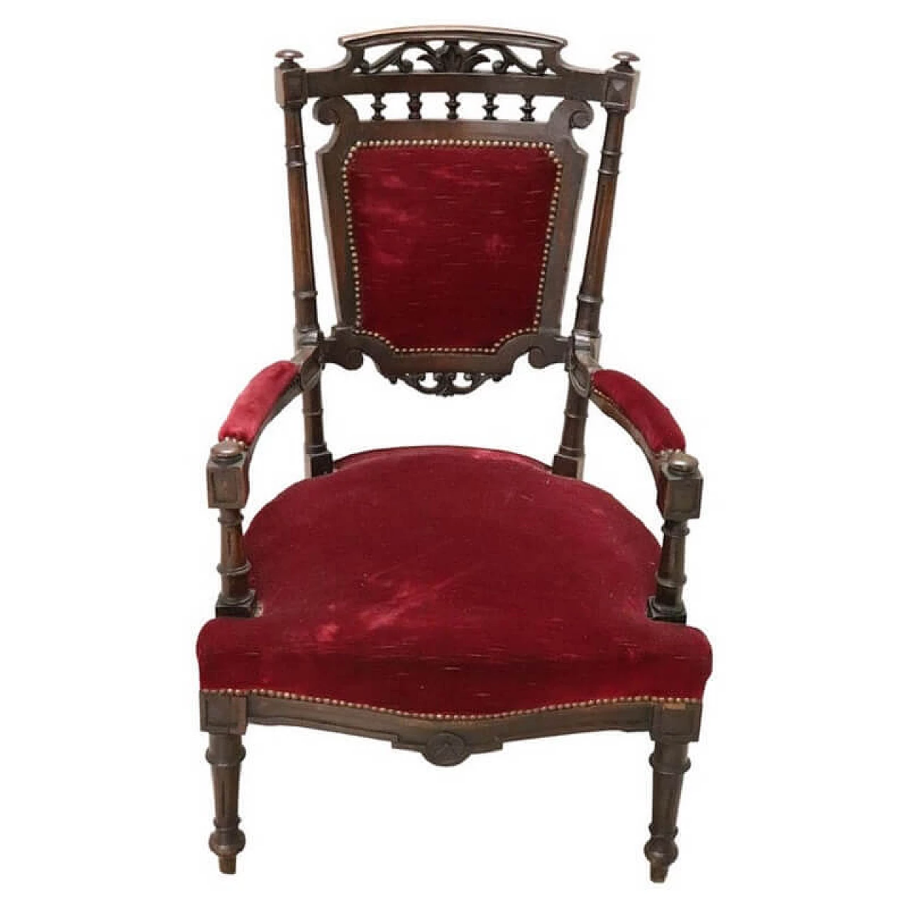 Antique armchair in walnut and red velvet end of the 19th century 1086801