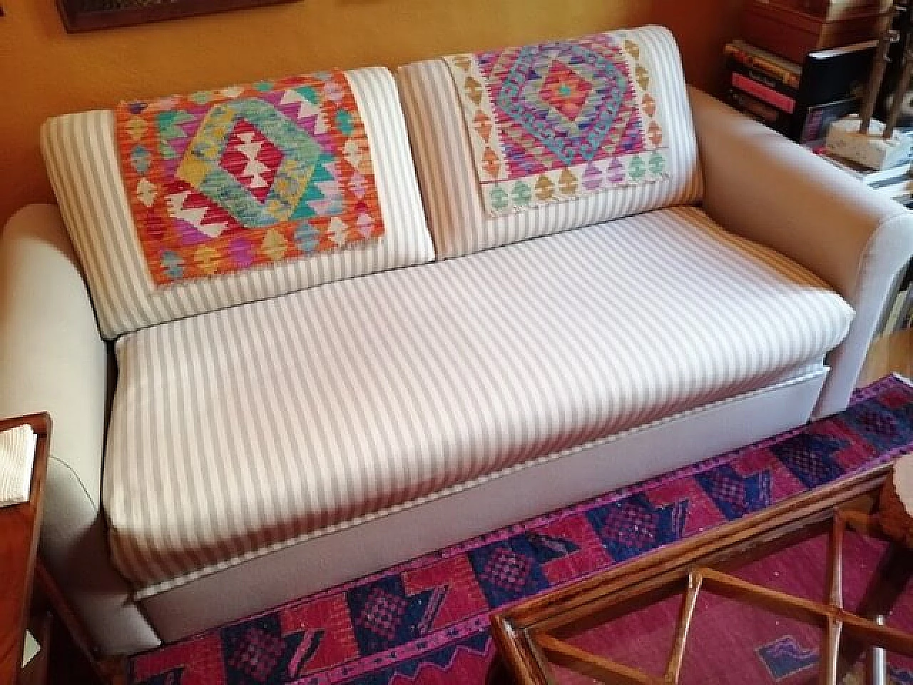 Beige sofa bed with striped fabric, 80's 1087024