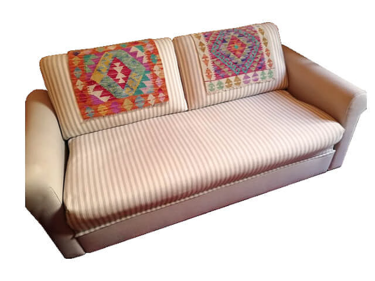 Beige sofa bed with striped fabric, 80's 1087149