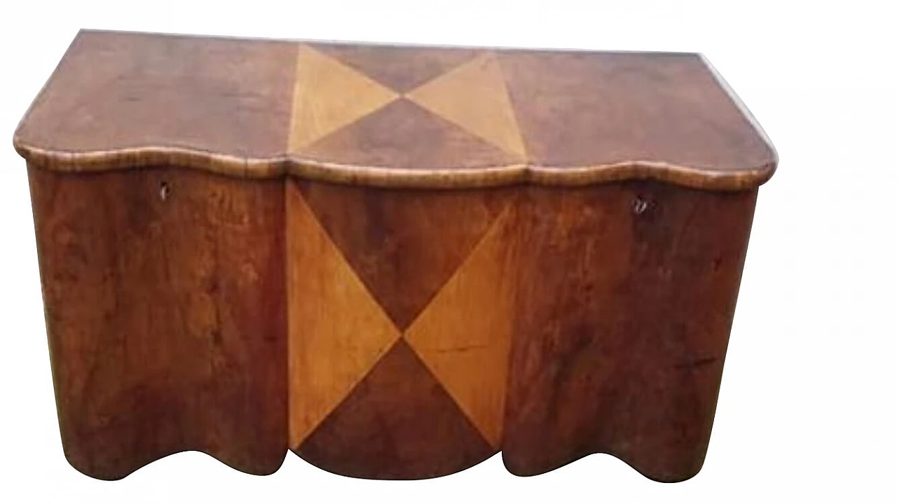 Cassapanca Art Decó con decoro geometrico in radica 1087618
