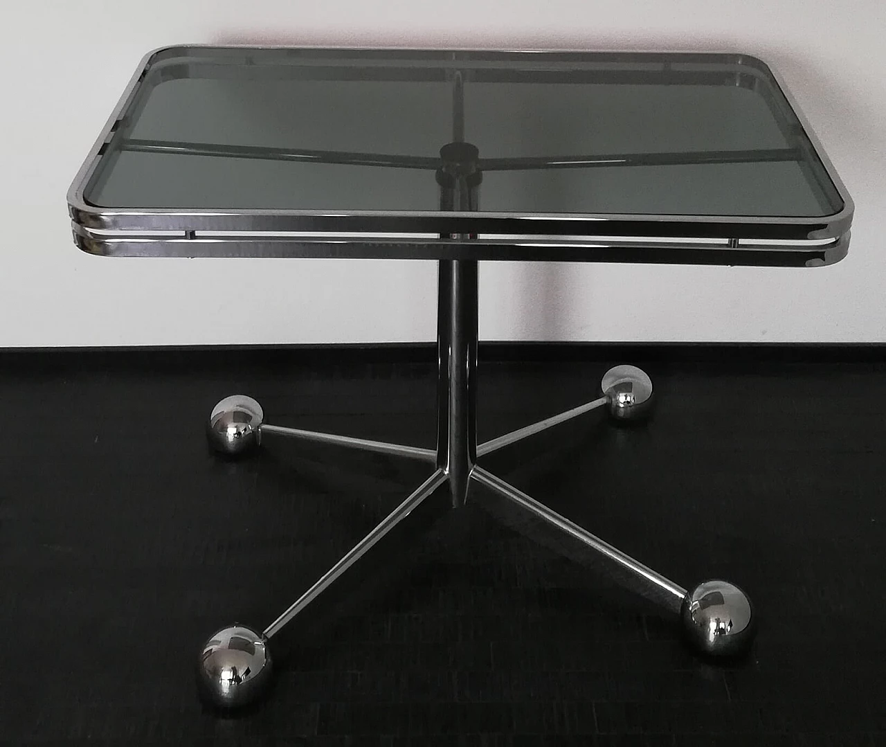 Space Age coffee table in glass and metal, 1960s 1088007