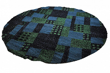 Round long pile rug with fantasy, 70's