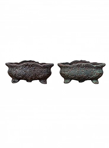 Coppia di antichi vasi italiani in ghisa, fine '800