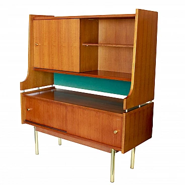 Sideboard scandinava in teak ed ottone, anni '50