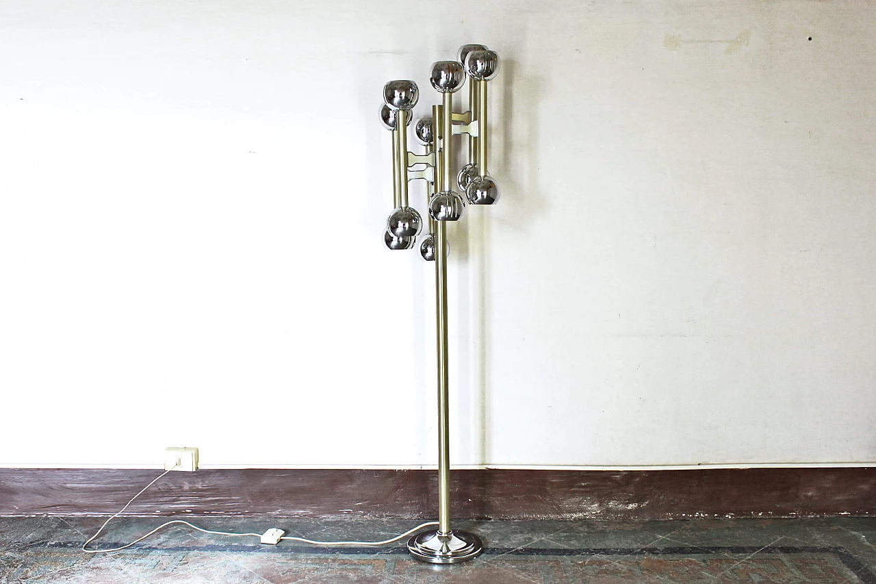 Vintage chrome-plated floor lamp with 12 lights, 70s 1089466