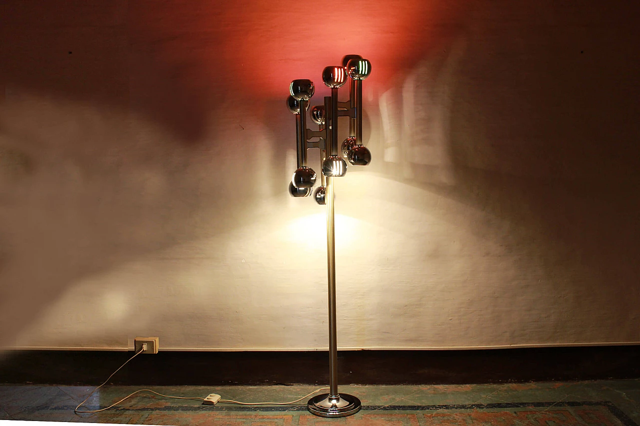 Vintage chrome-plated floor lamp with 12 lights, 70s 1089467