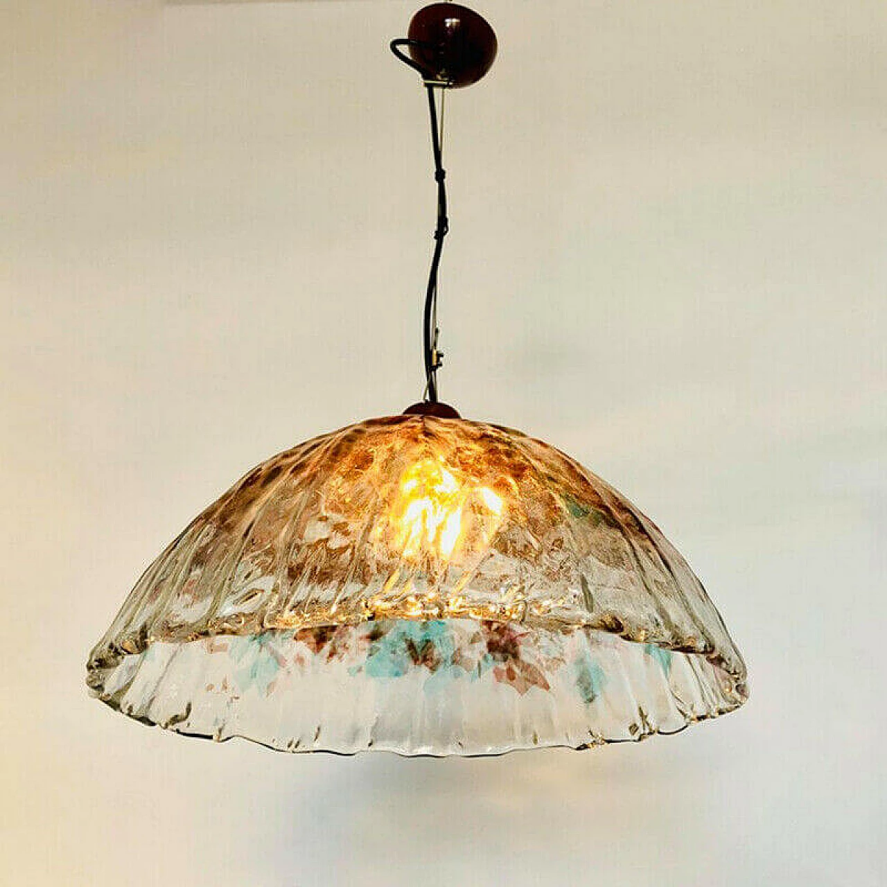 Lampadario vetro di murano bianco e rosso, anni '60 1089542