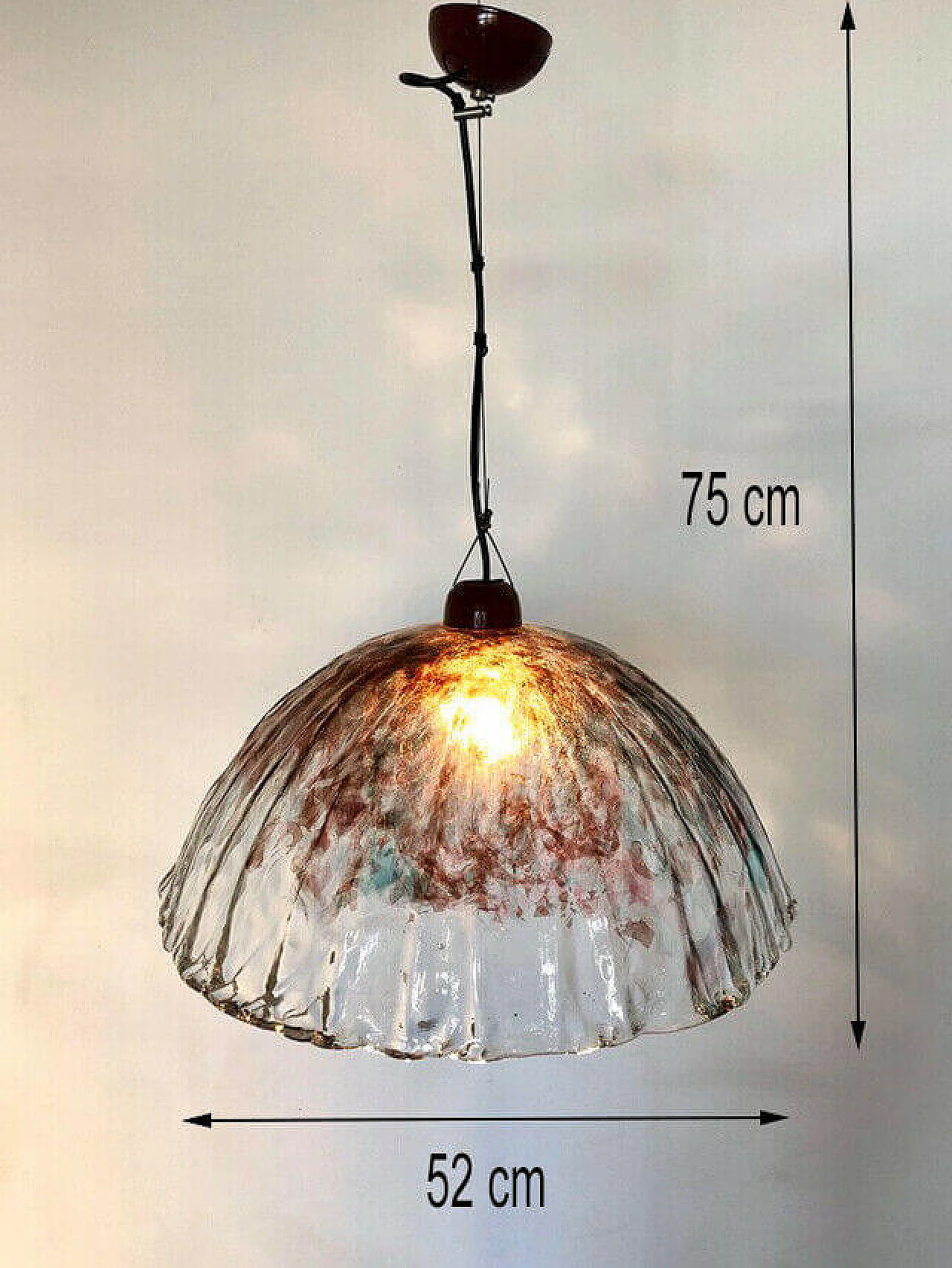 Lampadario vetro di murano bianco e rosso, anni '60 1089543