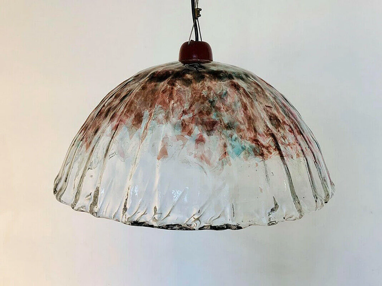 Lampadario vetro di murano bianco e rosso, anni '60 1089544