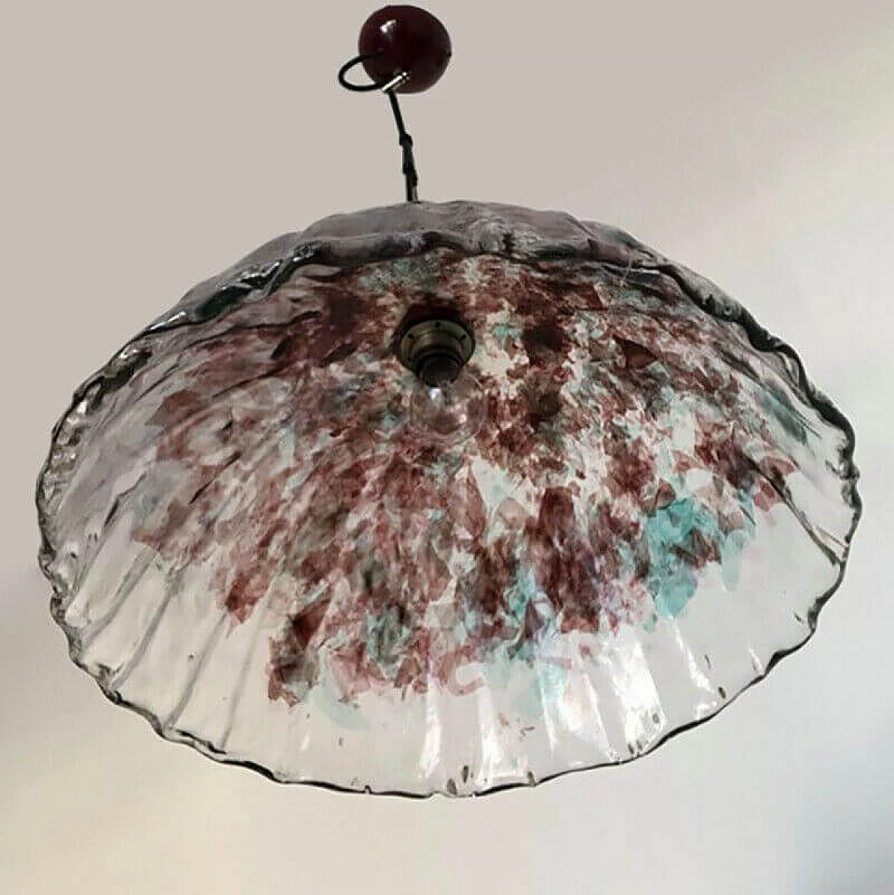 Lampadario vetro di murano bianco e rosso, anni '60 1089548