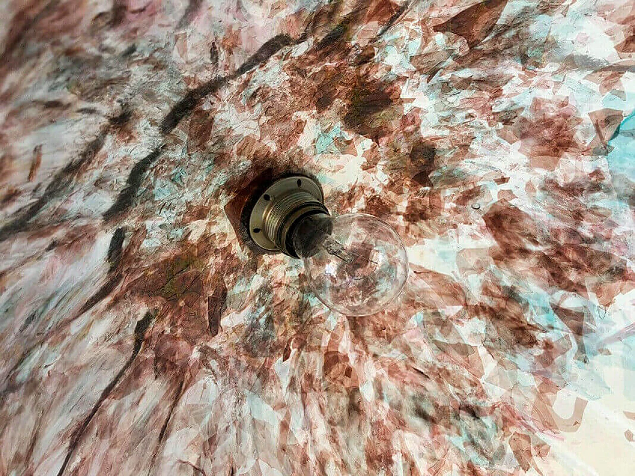 Lampadario vetro di murano bianco e rosso, anni '60 1089551