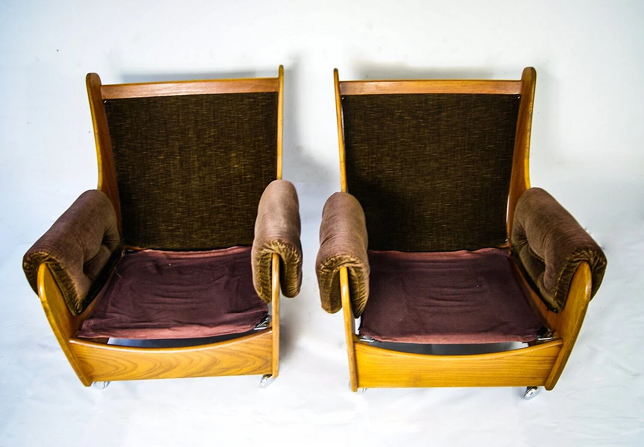 Pair of armchairs with footrests teak and brown velvet, Wilkins for G Plan, 60s 1089620