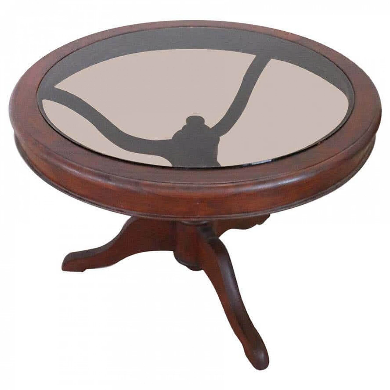 Tavolino antico da salotto in mogano con piano vetro fumè, sec. XIX 1089861