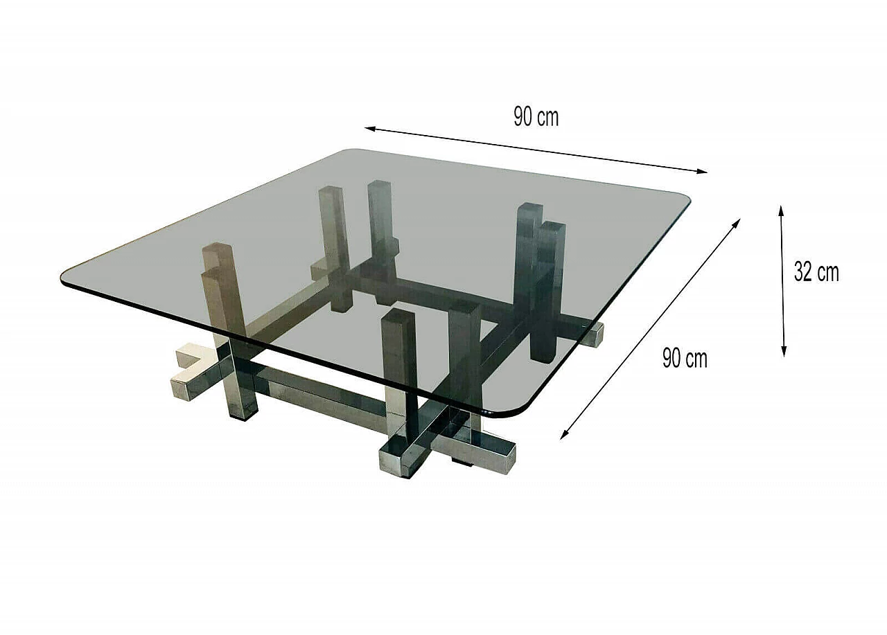 Steel coffee table with glass top, David Hicks style, 1970s 1090313