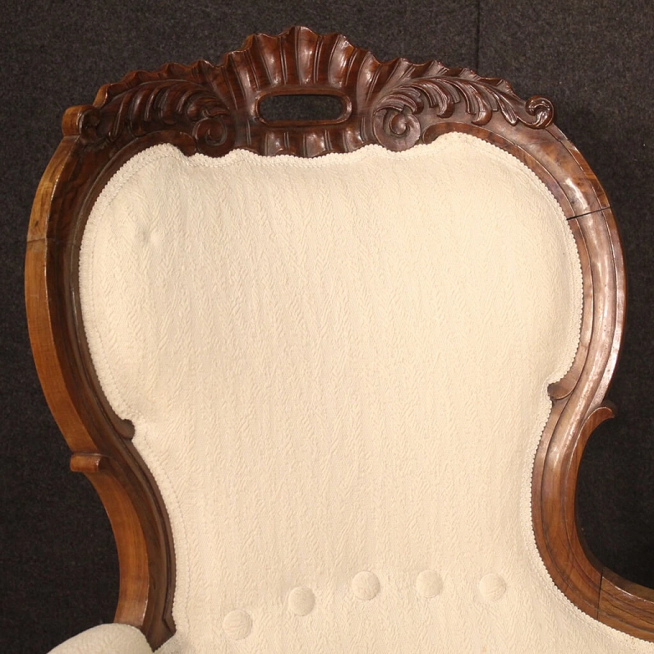 Divano in noce e tessuto con rotelle, fine '800 1090592