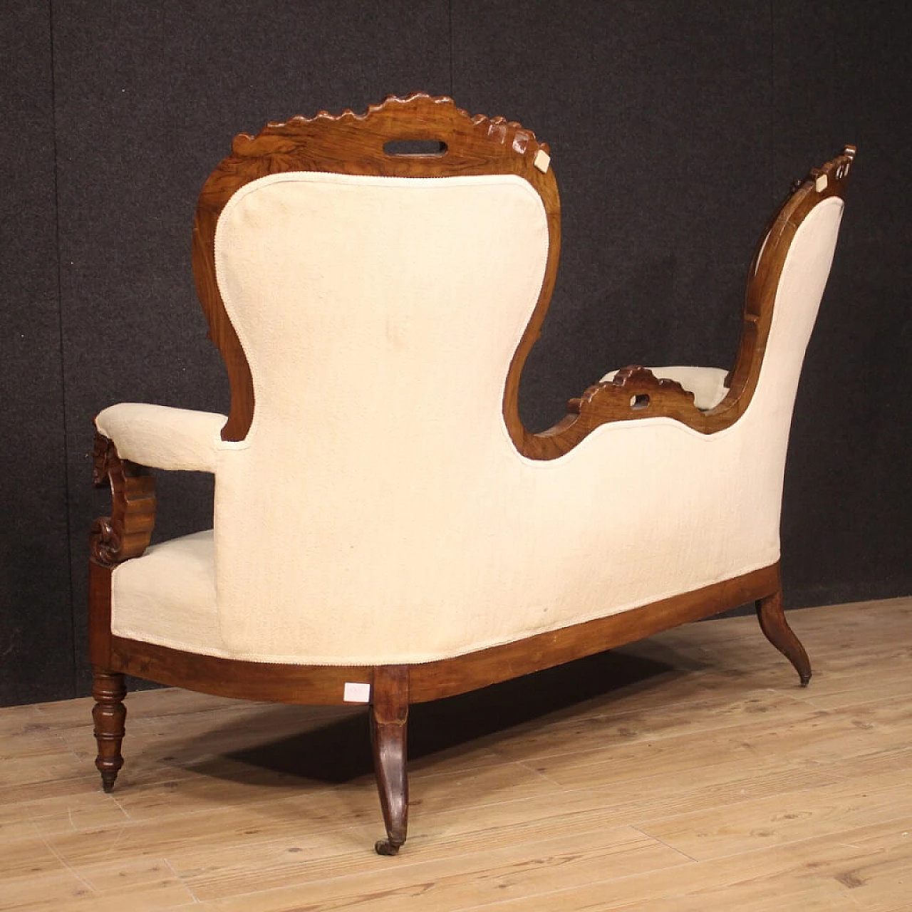 Walnut and fabric sofa with casters, late 19th century 1090596