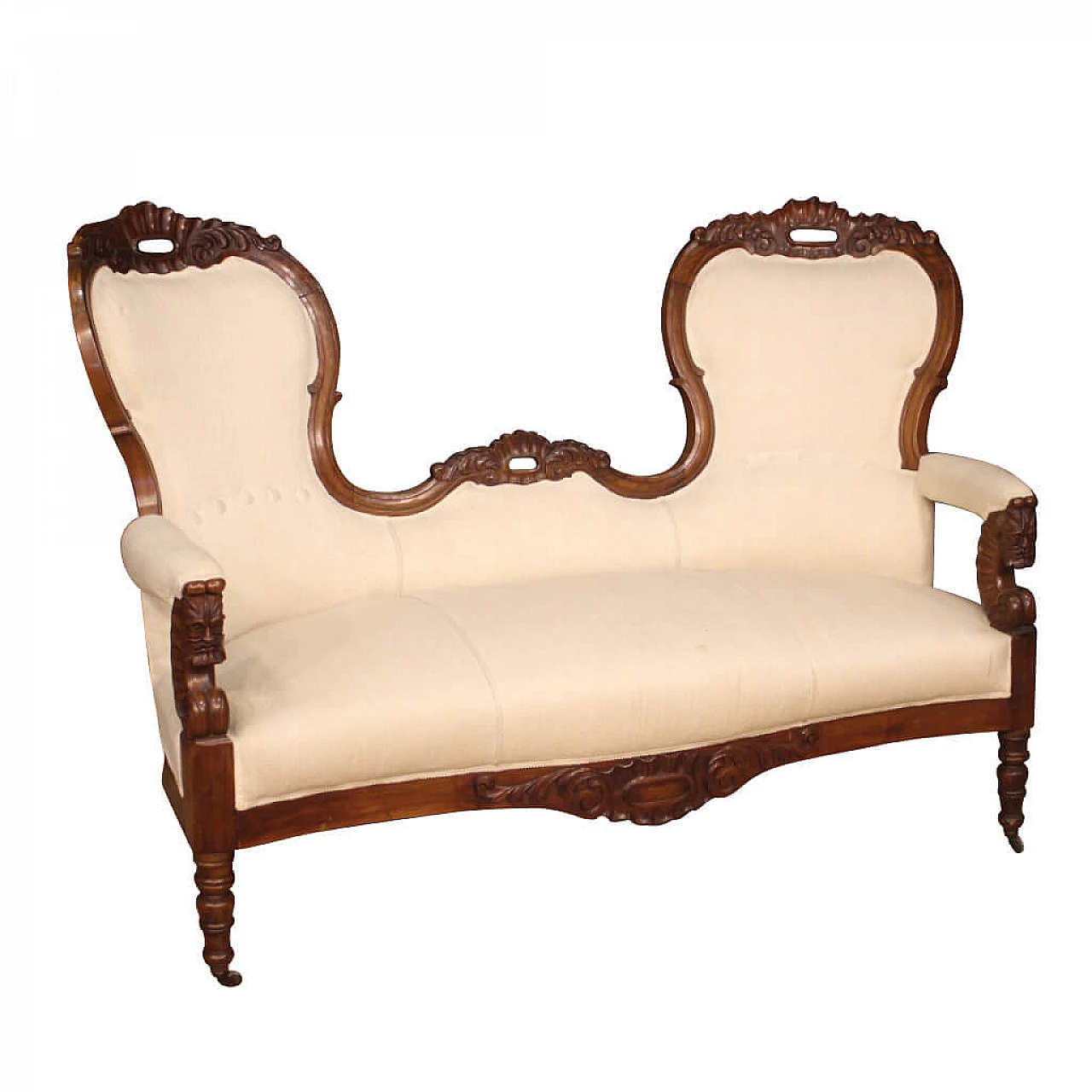 Walnut and fabric sofa with casters, late 19th century 1090747