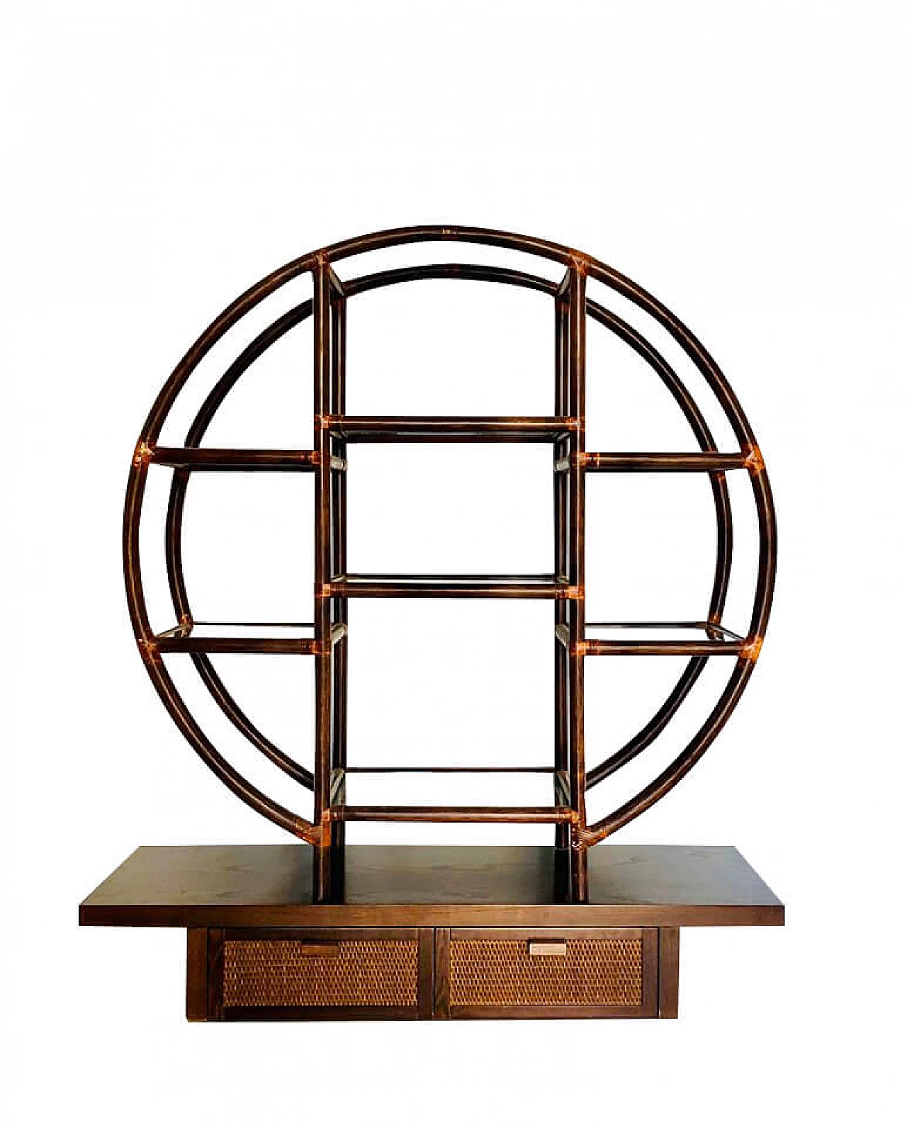 Libreria tonda in bamboo, anni '80 1090776
