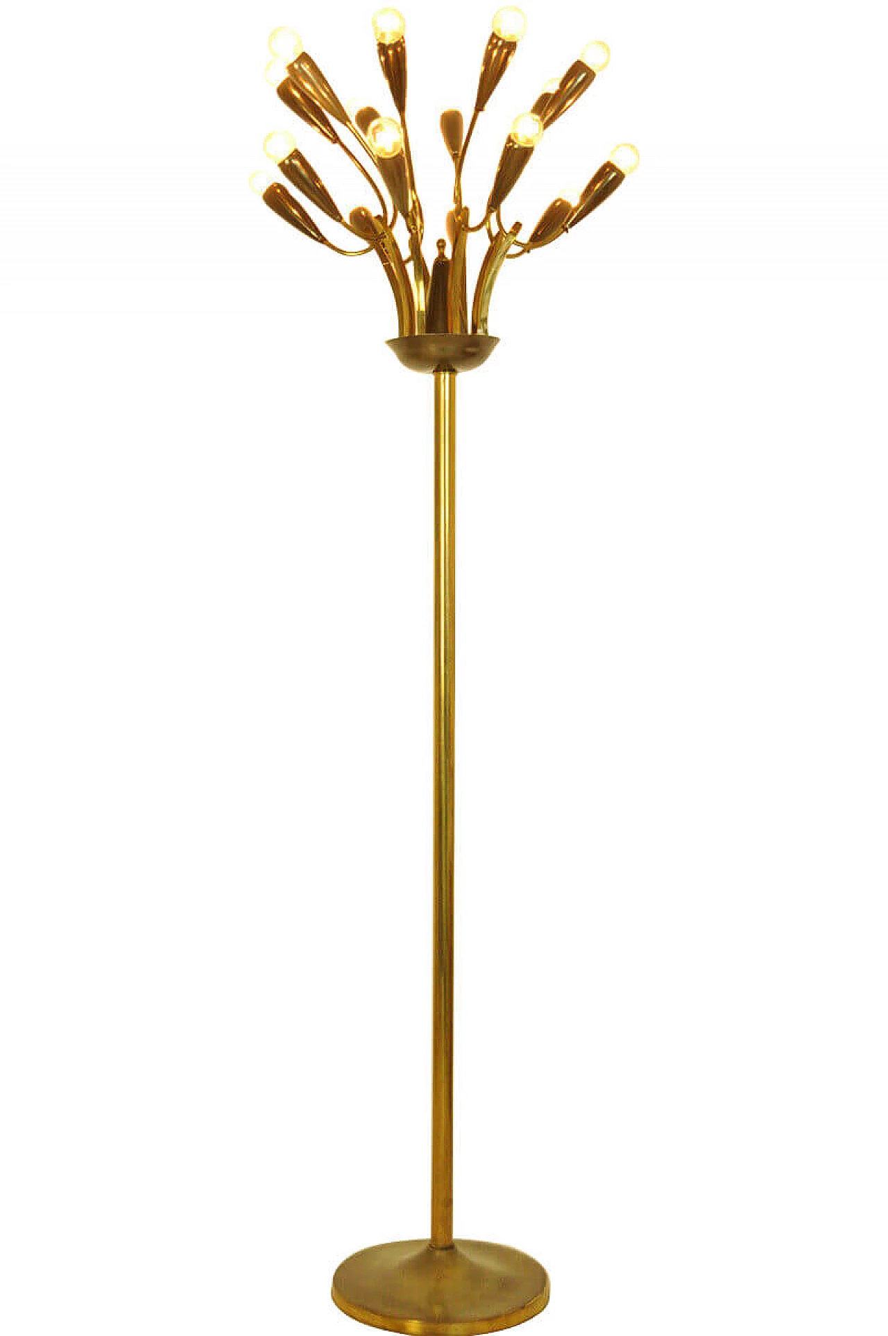 Lampada da terra in ottone, anni '50, 16 luci 1090985