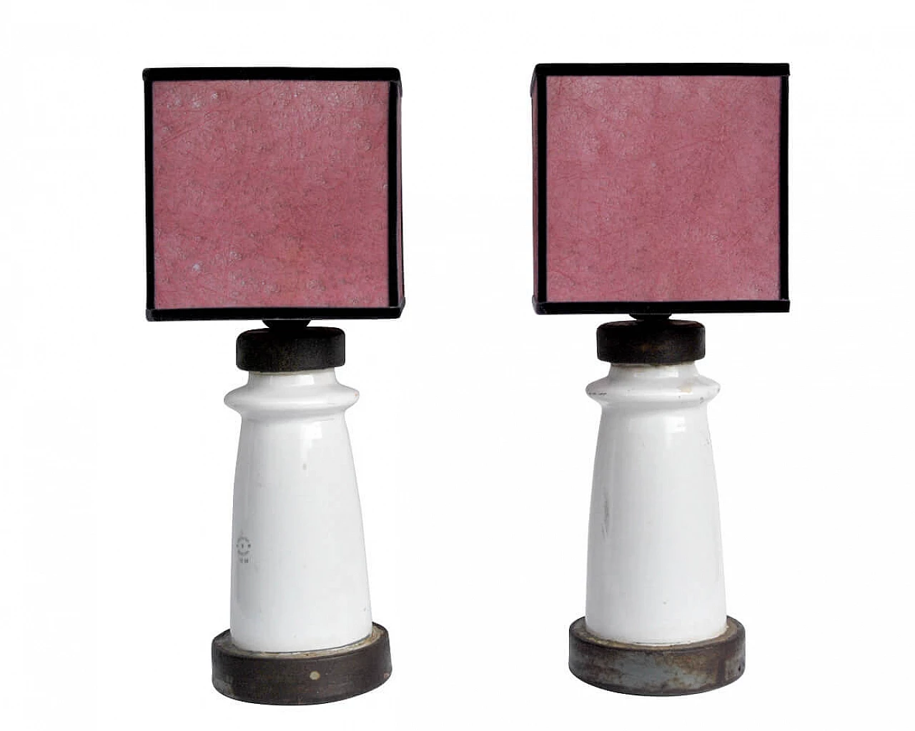 Pair of abat jour made with ceramic insulators signed Richard Ginori 1091028